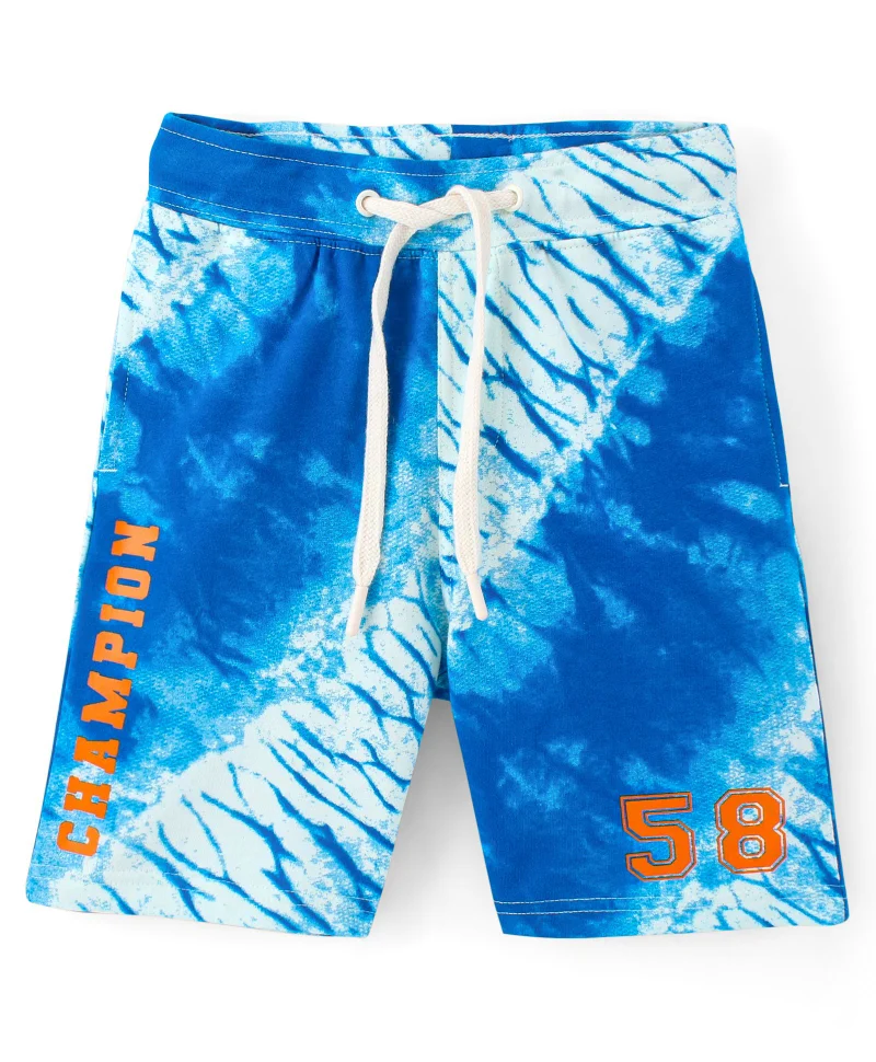 Pine Kids Pine Kids 100% Cotton Knit Knee Length Champion & Tie Dye Print Shorts - White & Blue