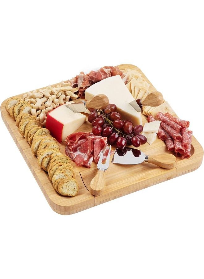 Arabest - Bamboo Cheese Board and Knife Set with Slide-Out Drawer - Image 1