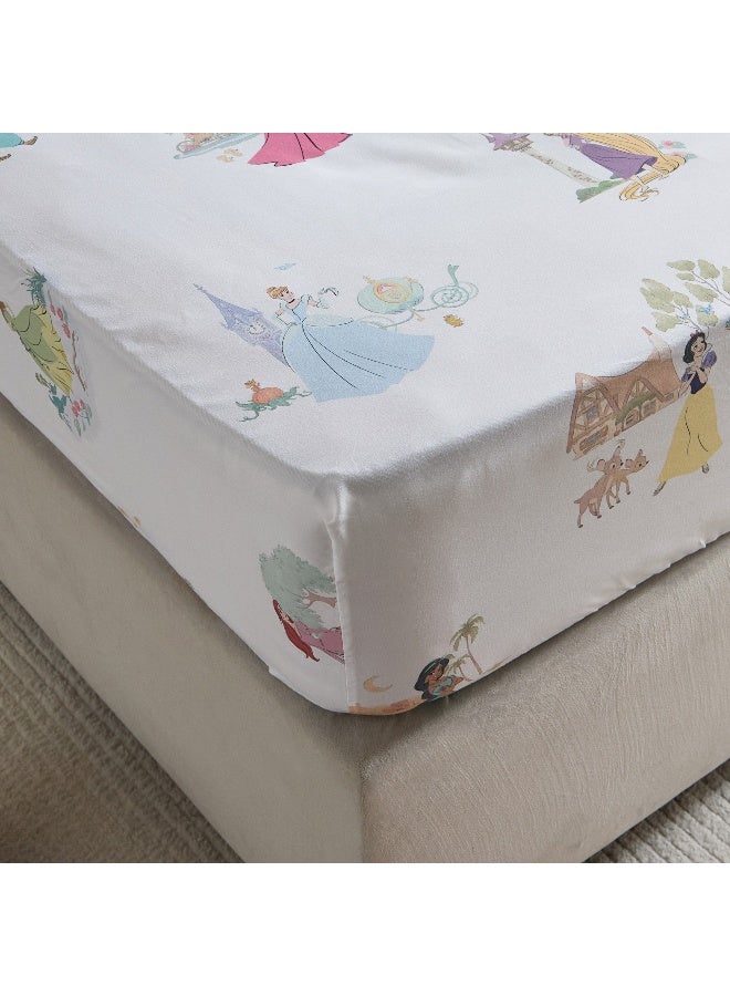Home Box Disney Princess Fitted Sheet for Girls - White - Image 1