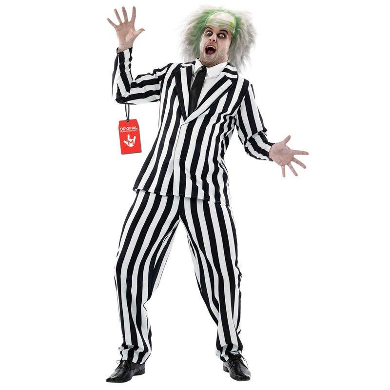 fun shack Black and White Striped Suit Men Costume Spooky Halloween Costumes for Men Halloween Costumes for men L