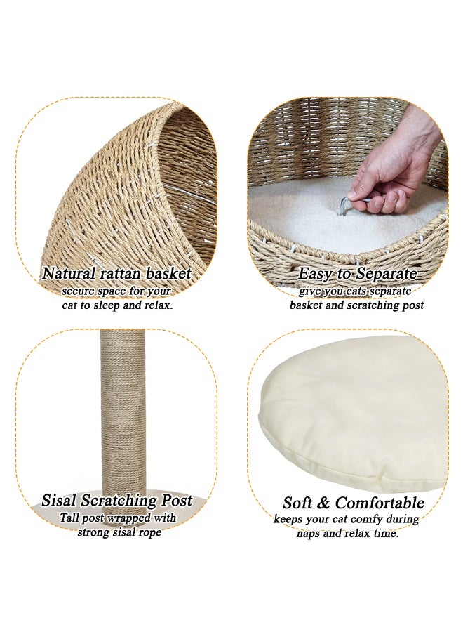أن ان سي بيتس برج شجرة للقطط المنزلية، أعمدة خدش بطول 75 سم مصنوعة من حبل السيزال الطبيعي، سرير سلة، مناسب للقطط الصغيرة والبالغة، مركز أنشطة للقطط للعب والراحة، أعمدة من السيزال المنسوج يدويًا (بيج). - Image 3