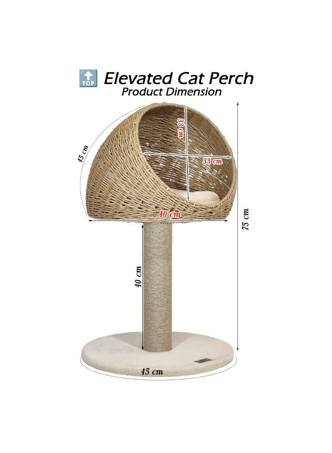 أن ان سي بيتس برج شجرة للقطط المنزلية، أعمدة خدش بطول 75 سم مصنوعة من حبل السيزال الطبيعي، سرير سلة، مناسب للقطط الصغيرة والبالغة، مركز أنشطة للقطط للعب والراحة، أعمدة من السيزال المنسوج يدويًا (بيج). - Image 2