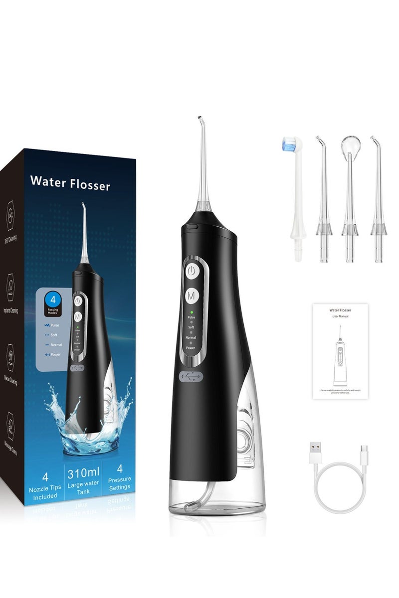 Reva Cordless Electric Water Flosser – 310ml Large Tank, 4 Jet Tips, 360° Rotating Nozzle, IPX7 Waterproof Rechargeable Oral Irrigator With Smart Memory & Low Noise – Ideal for Braces & Oral Care (Black)  - Image 1