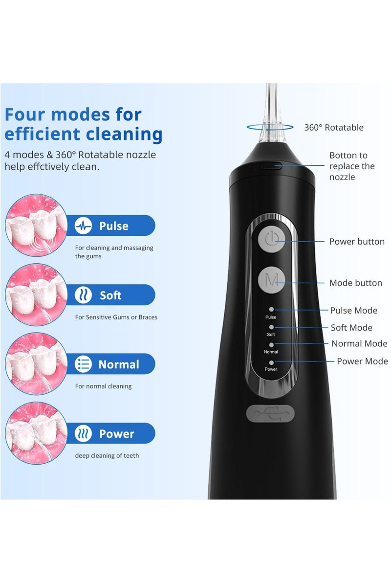 Reva Cordless Electric Water Flosser – 310ml Large Tank, 4 Jet Tips, 360° Rotating Nozzle, IPX7 Waterproof Rechargeable Oral Irrigator With Smart Memory & Low Noise – Ideal for Braces & Oral Care (Black)  - Image 3