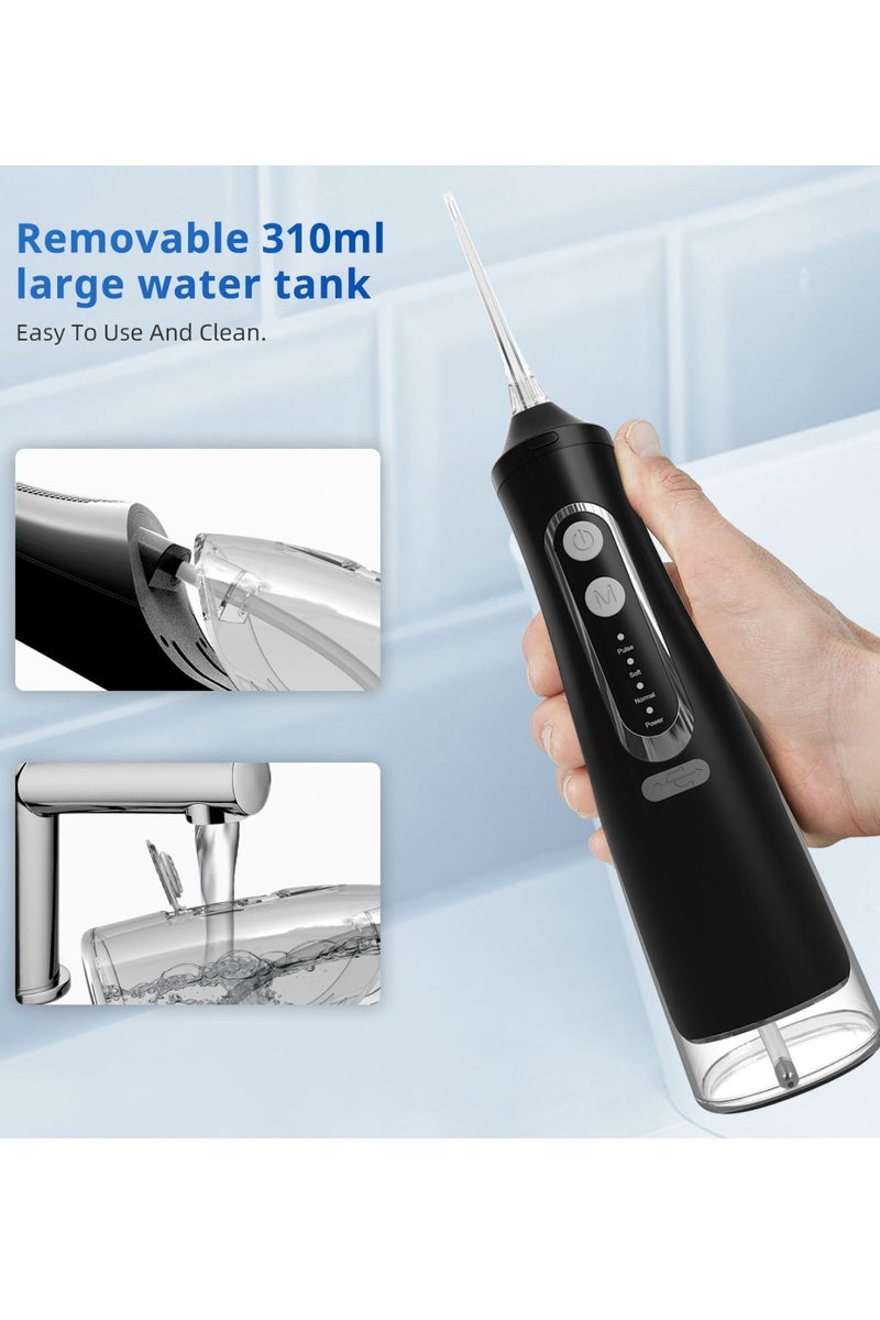 Reva Cordless Electric Water Flosser – 310ml Large Tank, 4 Jet Tips, 360° Rotating Nozzle, IPX7 Waterproof Rechargeable Oral Irrigator With Smart Memory & Low Noise – Ideal for Braces & Oral Care (Black)  - Image 4