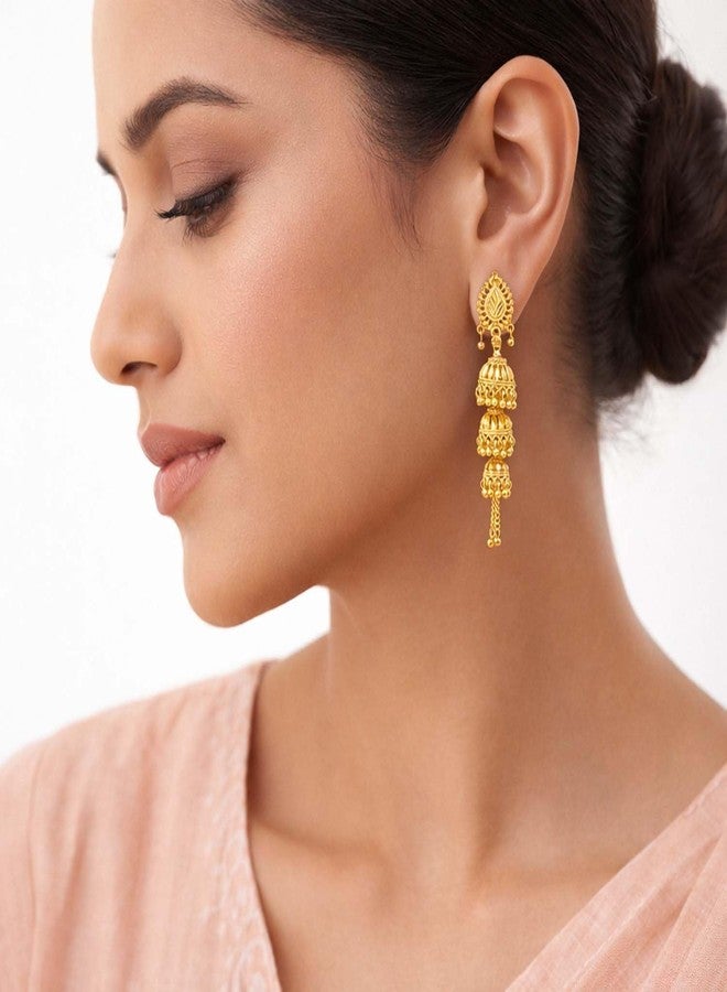 Bodha 3 Layered Traditional GoldDesigner Jhumka Earrings (SJ_753) - Image 2