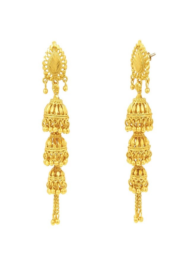 Bodha 3 Layered Traditional GoldDesigner Jhumka Earrings (SJ_753) - Image 4
