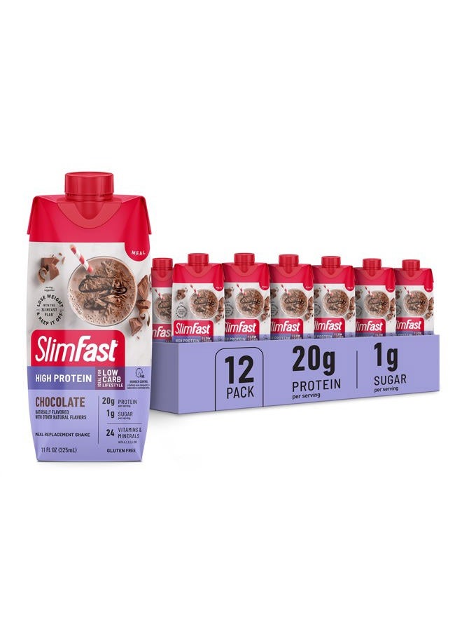 SlimFast Protein Shake, Chocolate- 20g Protein, Meal Replacement Shake Ready to Drink, High Protein with Low Carb and Low Sugar, 24 Vitamins and Minerals, 12 Count (Pack of 1) (Packaging May Vary) - Image 1