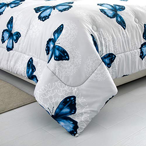 ARTALL Lightweight Microfiber 3 Piece Comforter Set with 2 Shams, Butterfly Pattern Bedding Set, King, Blue - Image 4