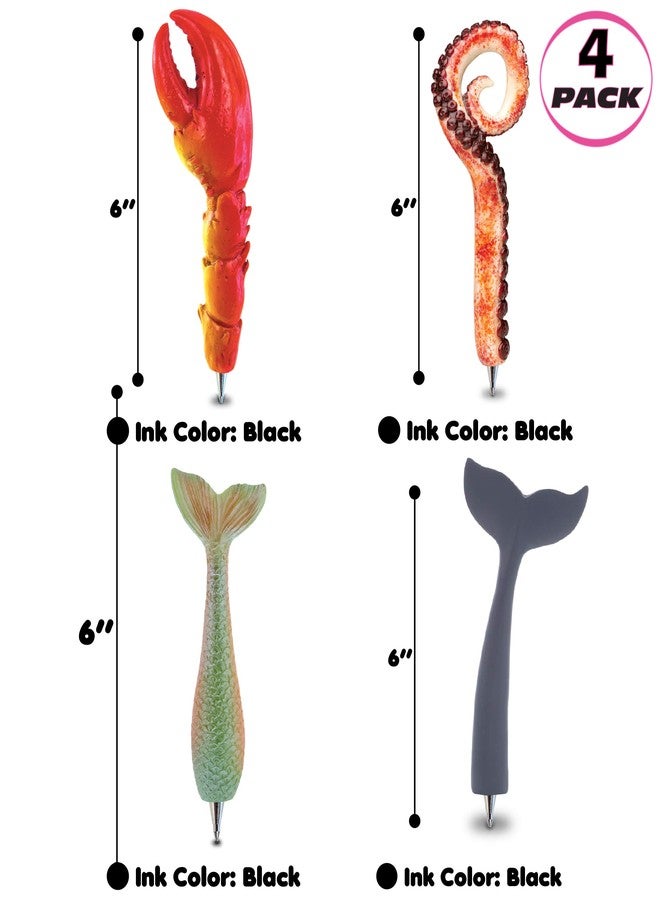 Planet Pens Bundle of Crab Claw, Octopus Arm, Mermaid Tail, Whale Tail Novelty Pens - Unique Ballpoint Pens Colorful Sea Life Writing Pens Instrument For School & Office - 4 Pack - Image 2