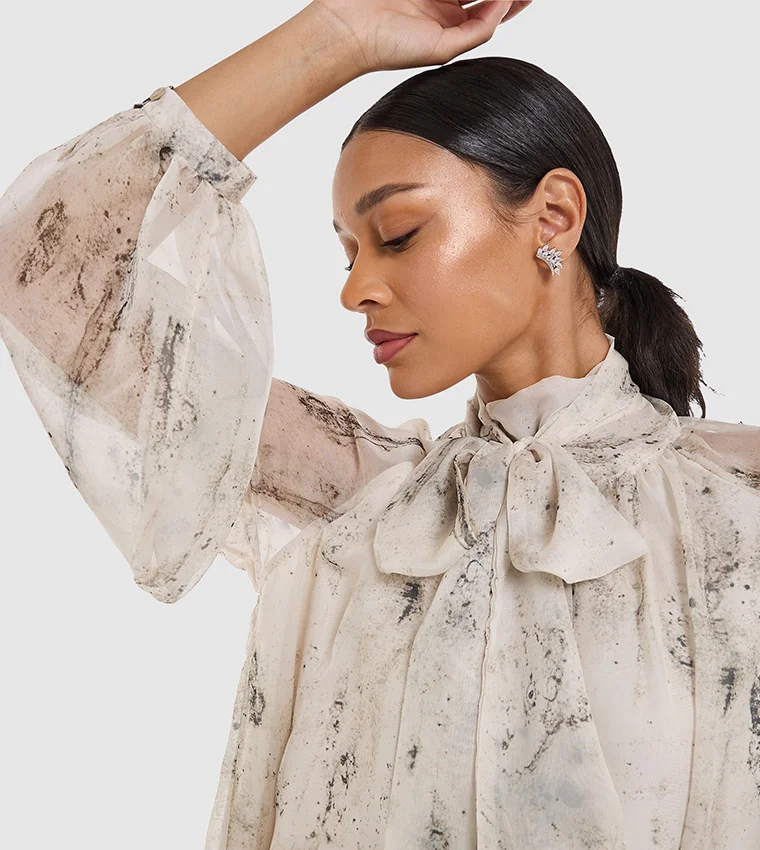 بي سي بي جي BCBG Silk Blended Printed Dress