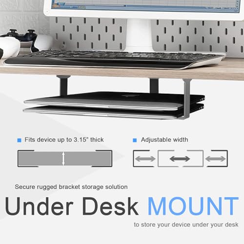 IFCASE Metal Under Desk Shelf Mount Holder for Laptop, Xbox Series S, Xbox One S/X, PS4 Slim/Pro, Desktop Mini PC, Wireless Amplifier, CalDigit TS4 (Silver) - Image 2