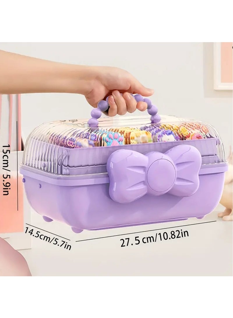 Hihonor Cute Girls Hair Accessories Storage Box Bow Switch Organizer Box Jewelry Box, Plastic Hair Ties Holder Hair Clips Container Storage Box for Home, School, Office(Pink) - Image 3
