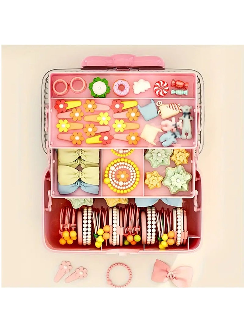 Hihonor Cute Girls Hair Accessories Storage Box Bow Switch Organizer Box Jewelry Box, Plastic Hair Ties Holder Hair Clips Container Storage Box for Home, School, Office(Pink) - Image 4