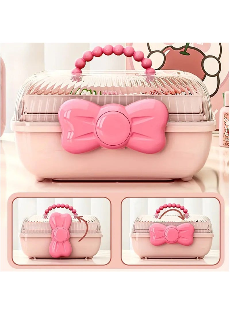 Hihonor Cute Girls Hair Accessories Storage Box Bow Switch Organizer Box Jewelry Box, Plastic Hair Ties Holder Hair Clips Container Storage Box for Home, School, Office(Pink) - Image 5