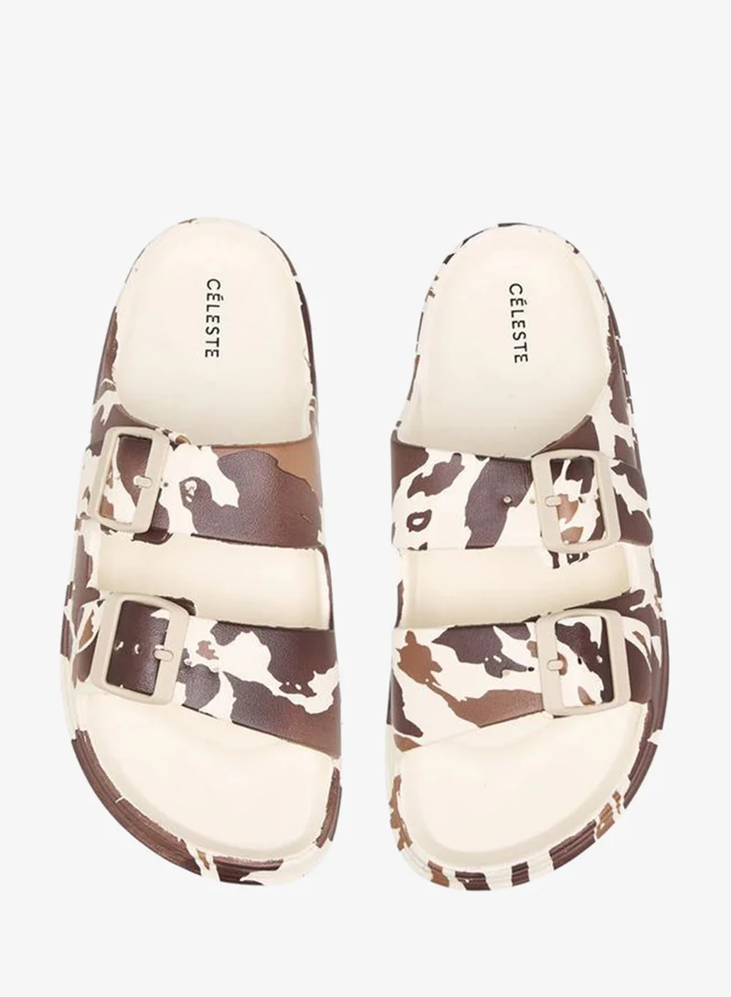 سيليست صنادل نسائية بطبعة حيوانات بإبزيم مزدوج