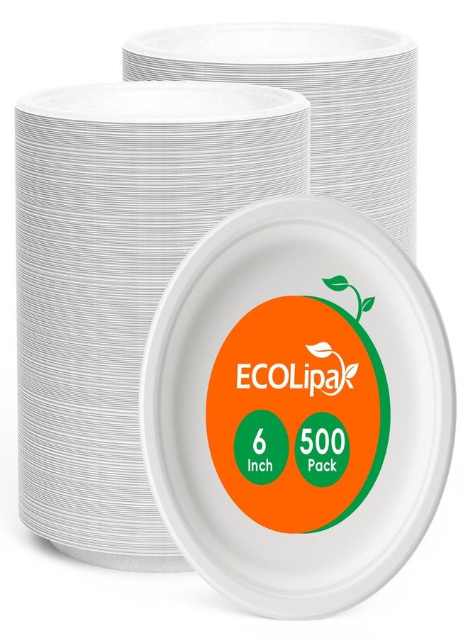 ECOLipak 6 Inch Compostable Small Paper Plates, 500 Pack Recycled Sugarcane Bagasse Mini Dessert Plates Disposable, Biodegradable Heavy Duty Cute Dinner Appetizer Cake Plates for Kids and Everyone - Image 1