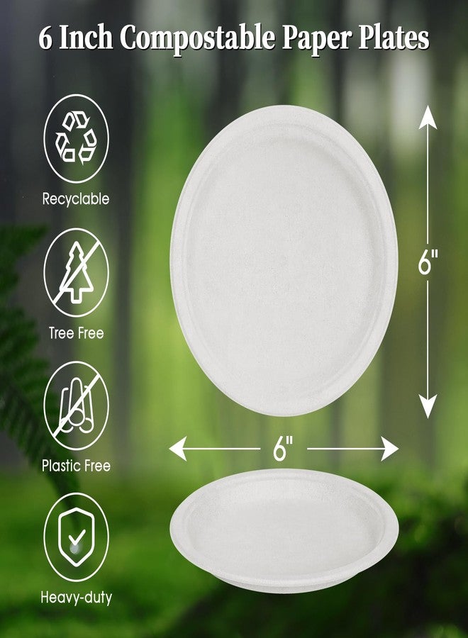 ECOLipak 6 Inch Compostable Small Paper Plates, 500 Pack Recycled Sugarcane Bagasse Mini Dessert Plates Disposable, Biodegradable Heavy Duty Cute Dinner Appetizer Cake Plates for Kids and Everyone - Image 2