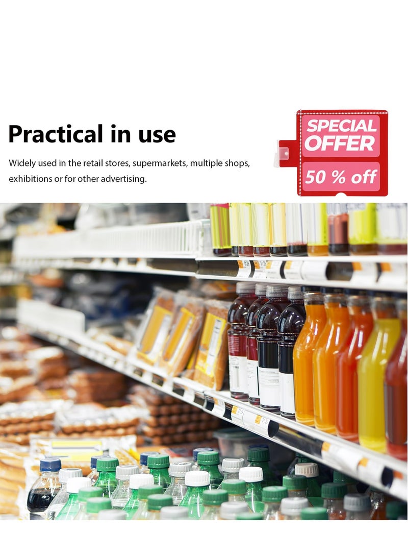 Excefore مجموعة من 5 حاملات شارات أفقية شفافة، وأغلفة بطاقات شفافة لبطاقات الأسعار في المراكز التجارية، ومشابك ملصقات الأسعار لعرض البضائع - Image 5