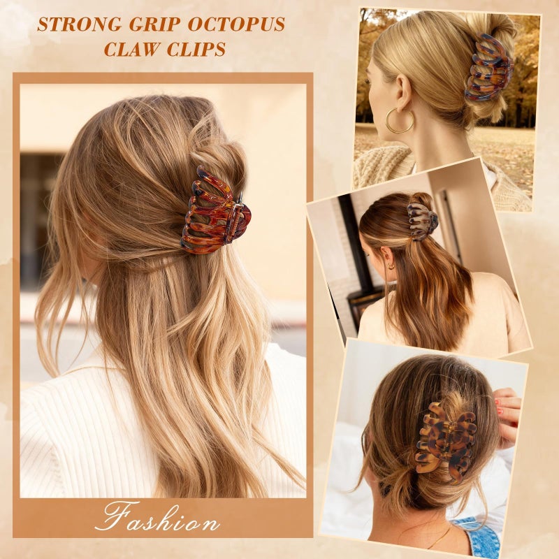 SYGY 4 PCS 3.8" Octopus Hair Claw Clips, Large Tortoise Shell Claw Clips for Women Girls, Strong Grip for Thick Hair, Hair Accessories for Valentine's Day/Birthday Gifts - Image 2