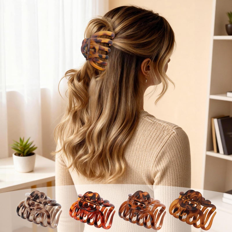 SYGY 4 PCS 3.8" Octopus Hair Claw Clips, Large Tortoise Shell Claw Clips for Women Girls, Strong Grip for Thick Hair, Hair Accessories for Valentine's Day/Birthday Gifts - Image 4