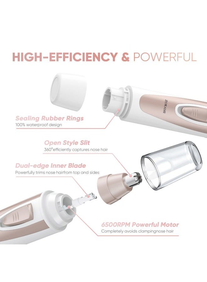ZORAMI Ear and Nose Hair Trimmer Clipper - 2025 Professional Painless Eyebrow & Facial Hair Trimmer for Men Women, Battery-Operated Trimmer with IPX7 Waterproof, Dual Edge Blades for Easy Cleansing Pink - Image 4