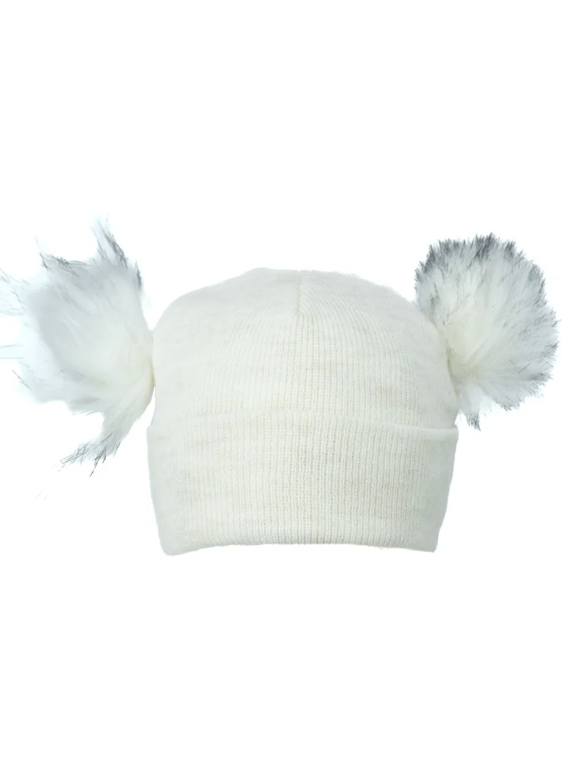 Oppland Girls Winter Thick Beanie Double Pompom Model Cotton Folded Warm Flexible Comfortable