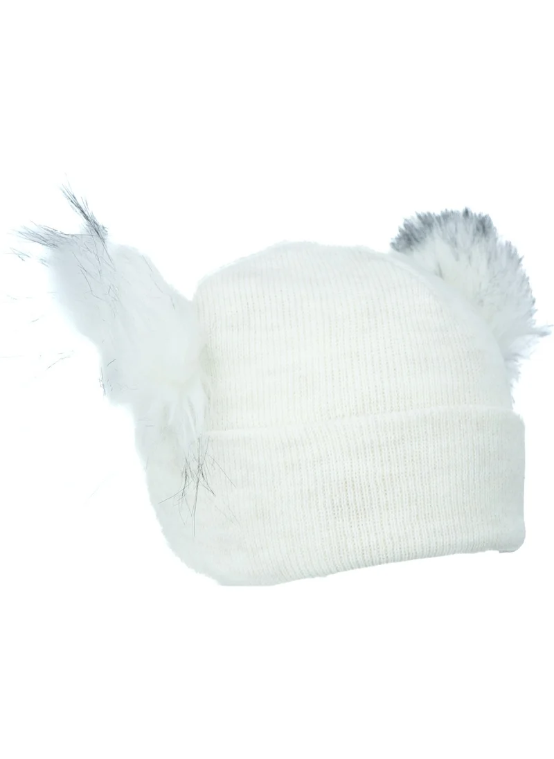 Oppland Girls Winter Thick Beanie Double Pompom Model Cotton Folded Warm Flexible Comfortable