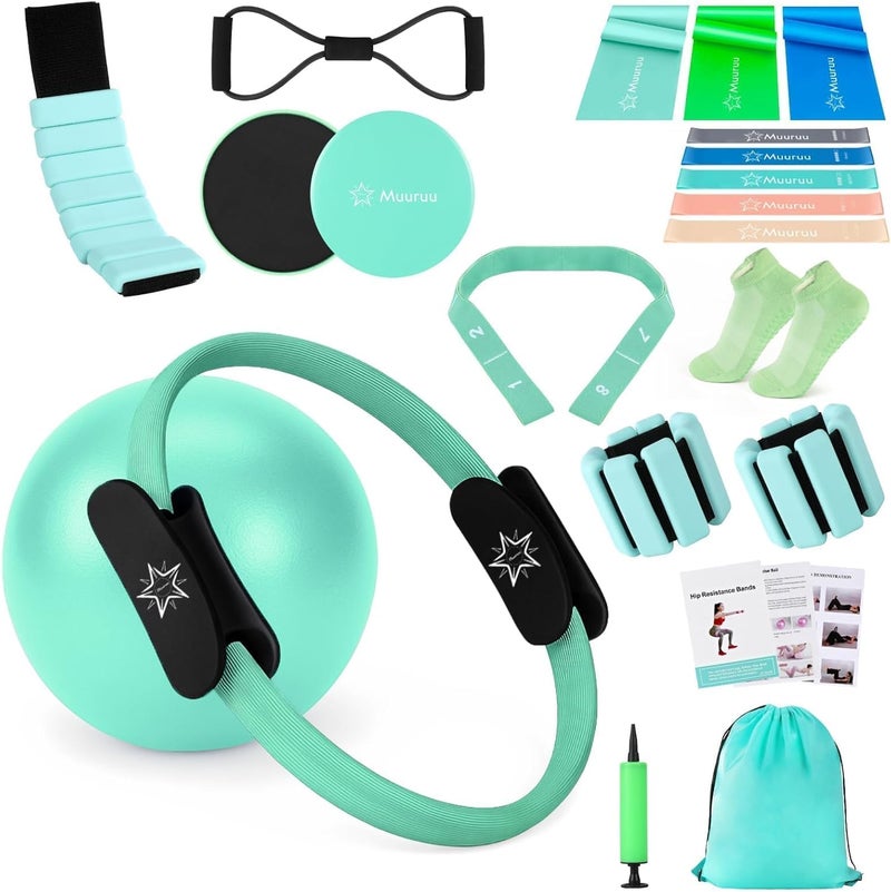 Muuruu Pilates Equipment Kit for Home Workout - 14'' Magic Circle Set with Resistance Bands, Weights, and Accessories - Image 1