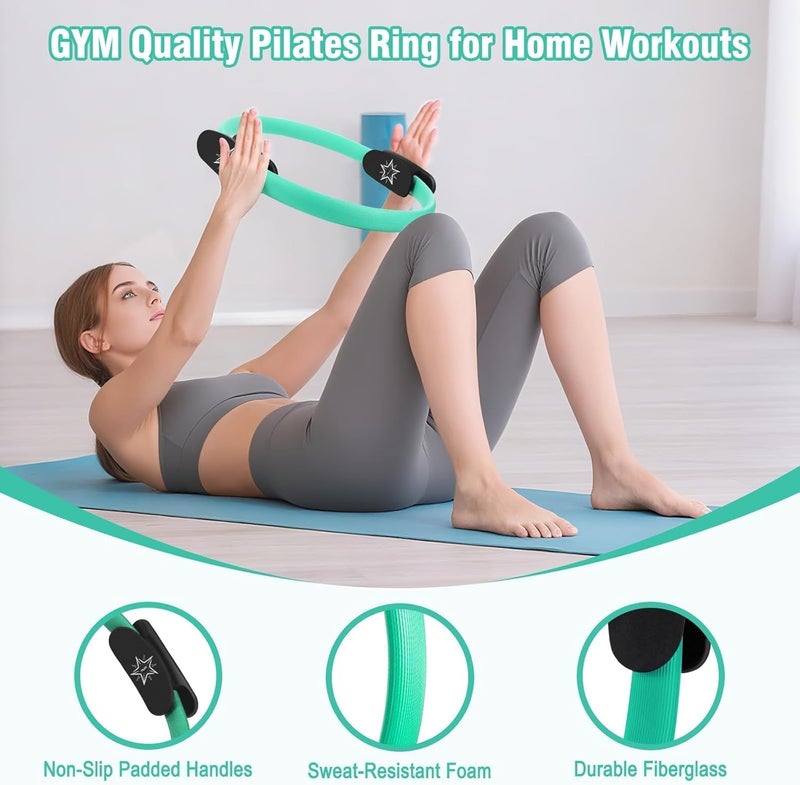 Muuruu Pilates Equipment Kit for Home Workout - 14'' Magic Circle Set with Resistance Bands, Weights, and Accessories - Image 3