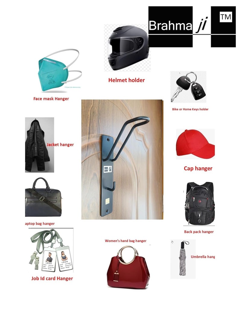 Brahmaji Brahmaji Helmet Holder Keys Jacket Laptop Bag and Helmet Hanger Multi Purpose Wall mountable Black Finish Pack of 1 - Image 3