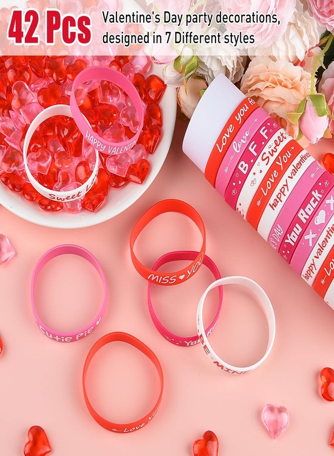 Morcheiong 42 Pieces Valentine's Day Party Favors Rubber Bracelets Pink Red Classic Silicone Wristbands for Kids Adults Valentine's Day Party Decorations - Image 2