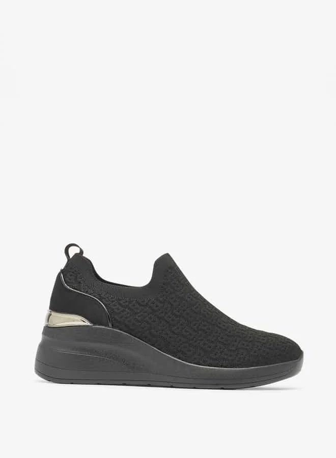 Flora Bella By Shoexpress Women All-Over Monogram Textured Slip-On Low Ankle Sneakers