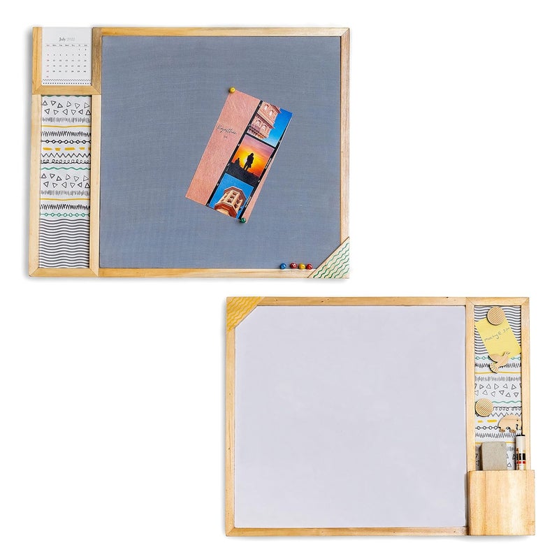 IVEI Metal Board, Pinboard, Whiteboard with Calendar - Set of 2- Grey - Image 1