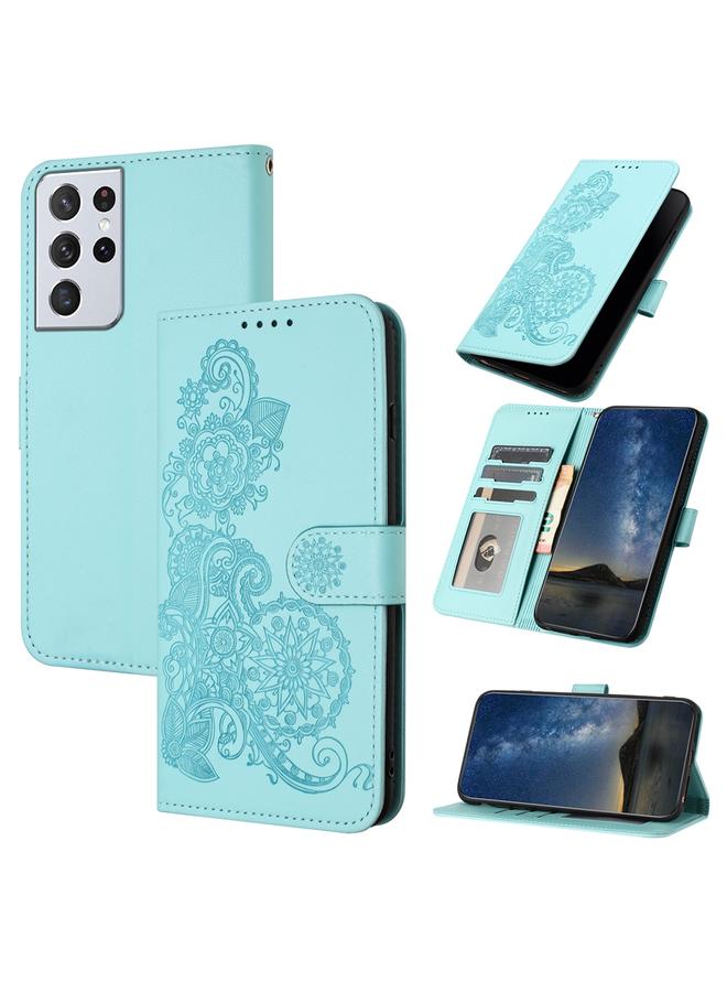 S-TOP Case For Samsung Galaxy S21 Ultra Datura Flower Embossed Flip Leather Phone Case - Image 1