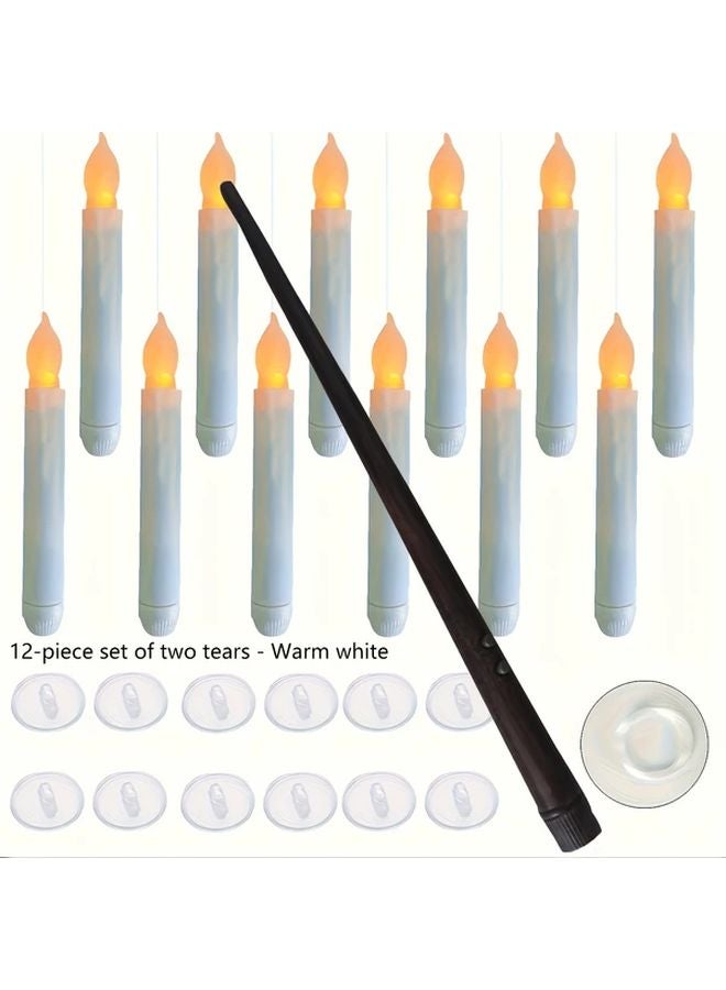 Warm White Flash Flameless Floating Candles With Remote Magic Wand For Wedding Party - Image 1