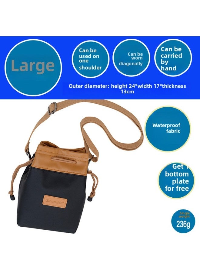Sudiro Leather Film Liner Single Shoulder Diagonal Portable Waterproof Micro Single SLR Camera Drawstring Storage Bag-Color:[large] Black  - Image 1