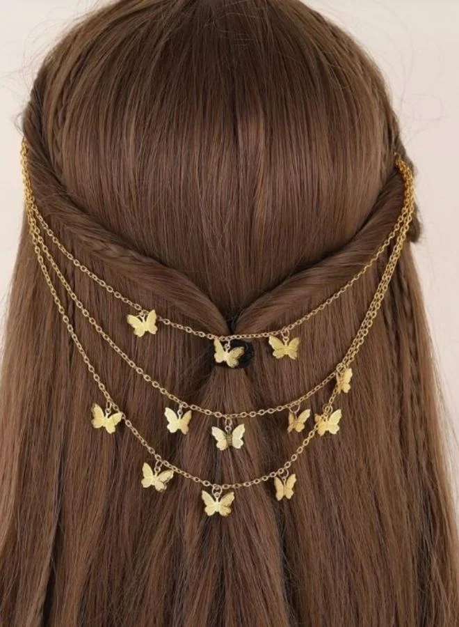 تايك تو Gold Butterfly Hair Chain Headband