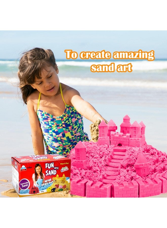 FunBlast Creative Sand for Kids - Natural Kinetic Sand Kit with Moulds for Kids Activity Toys, Soft Sand Clay Toys with Moulds for Kids, Boys, Girls (500 Gm Sand & 6 Pcs Mould) Pink - Image 3