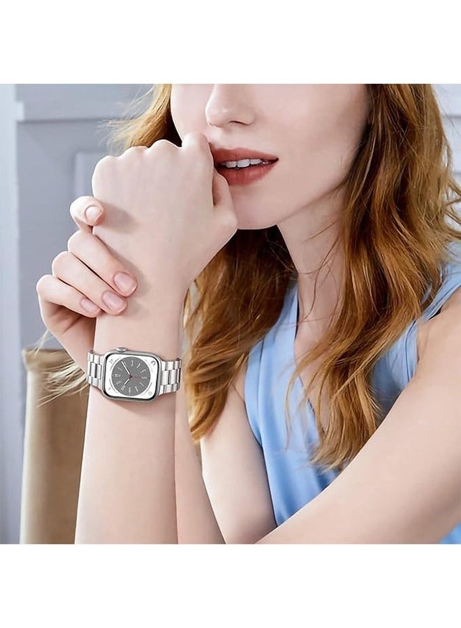 Sthxyfaith Compatible for Apple Watch Ultra 2 Band 49mm, Premium Stainless Steel Metal Compatible with Apple Watch Ultra Band/Apple Watch Strap 49mm, Replacement Adjustable Strap for Men Women, Silver - Image 2