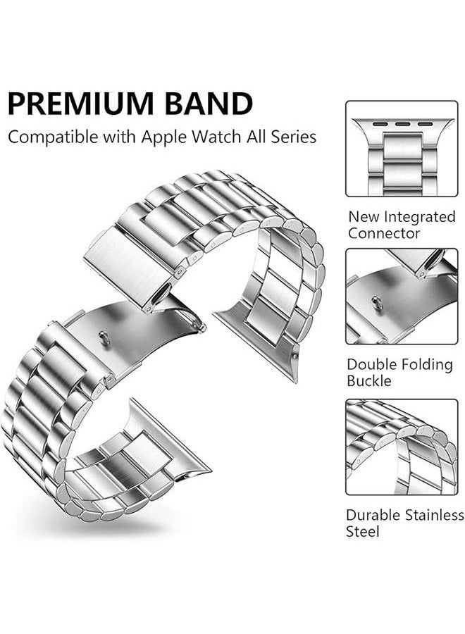 Sthxyfaith Compatible for Apple Watch Ultra 2 Band 49mm, Premium Stainless Steel Metal Compatible with Apple Watch Ultra Band/Apple Watch Strap 49mm, Replacement Adjustable Strap for Men Women, Silver - Image 3