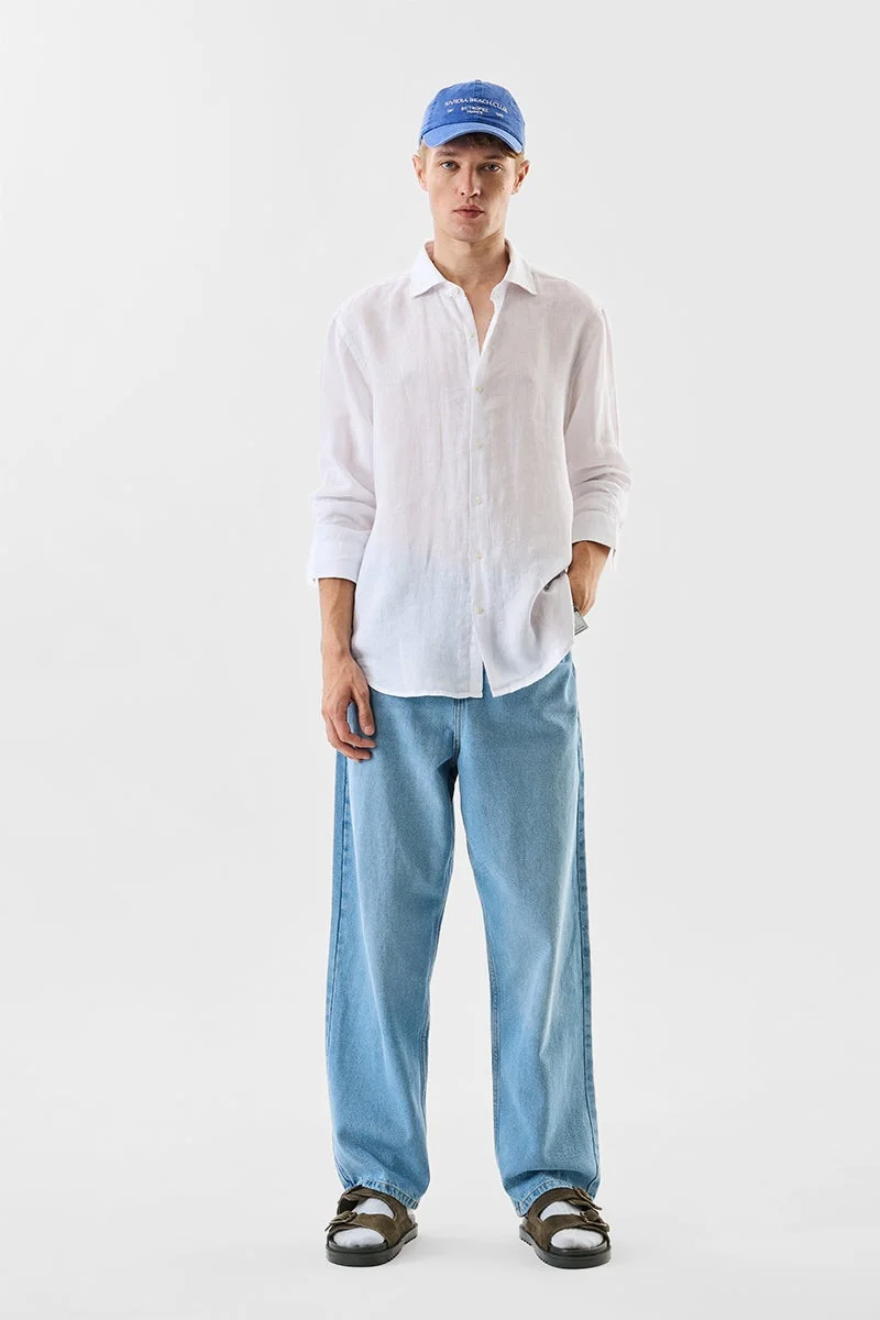 سنيتش White Solid Long Sleeve Regular Fit Shirt