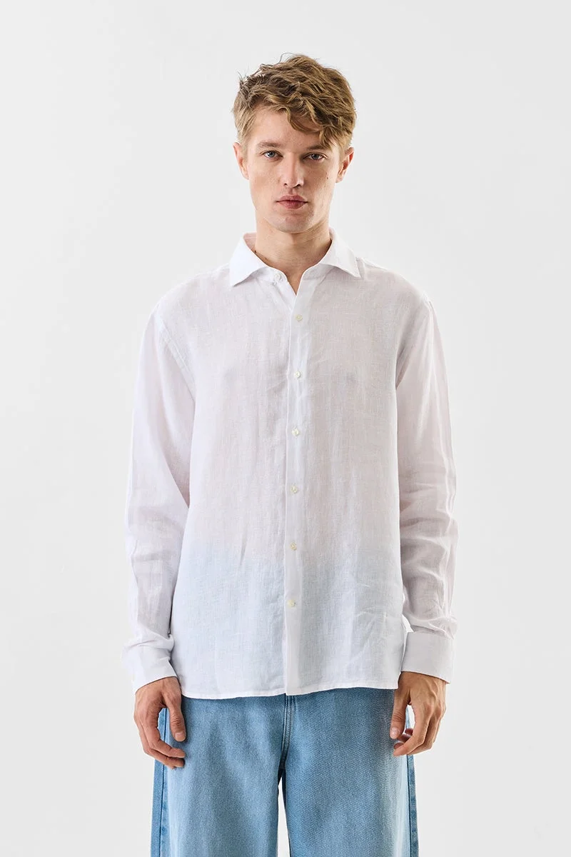 سنيتش White Solid Long Sleeve Regular Fit Shirt