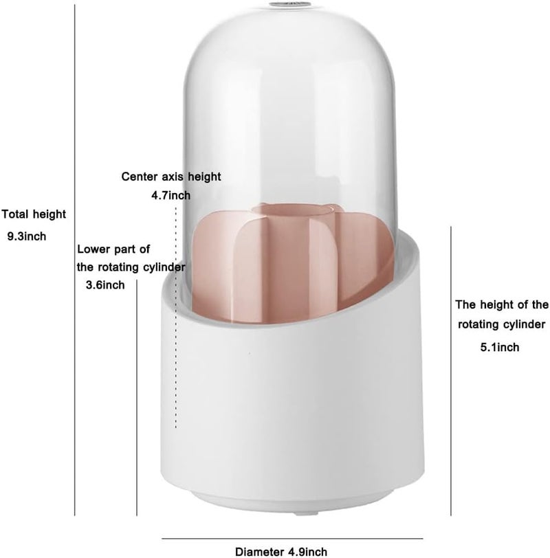 OTIPORTER Makeup Brushes Holder with Dustproof Lid 360 Rotating Makeup Brushes Organizer 7 Compartment Clear Cosmetic Display Case for Bedroom Dressing Table Bathroom Cabinet Countertop - Image 3