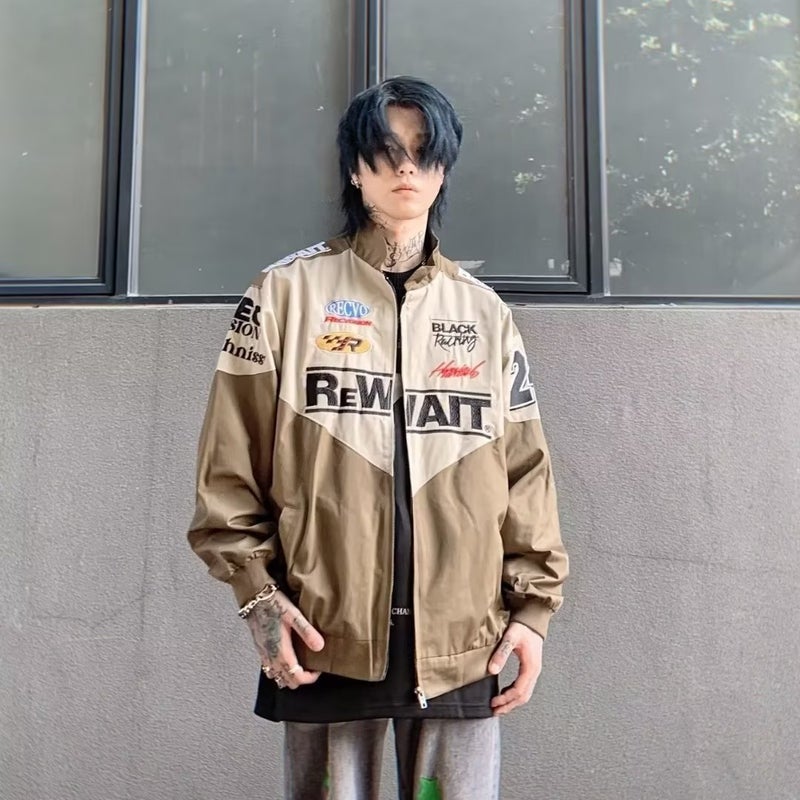 Generic American Retro Racing Suit Loose All-match Jacket for Men and Women ins Trendy Brand Fried Street Motorcycle Stitching Jacket Baseball Suit Khaki  - Image 5
