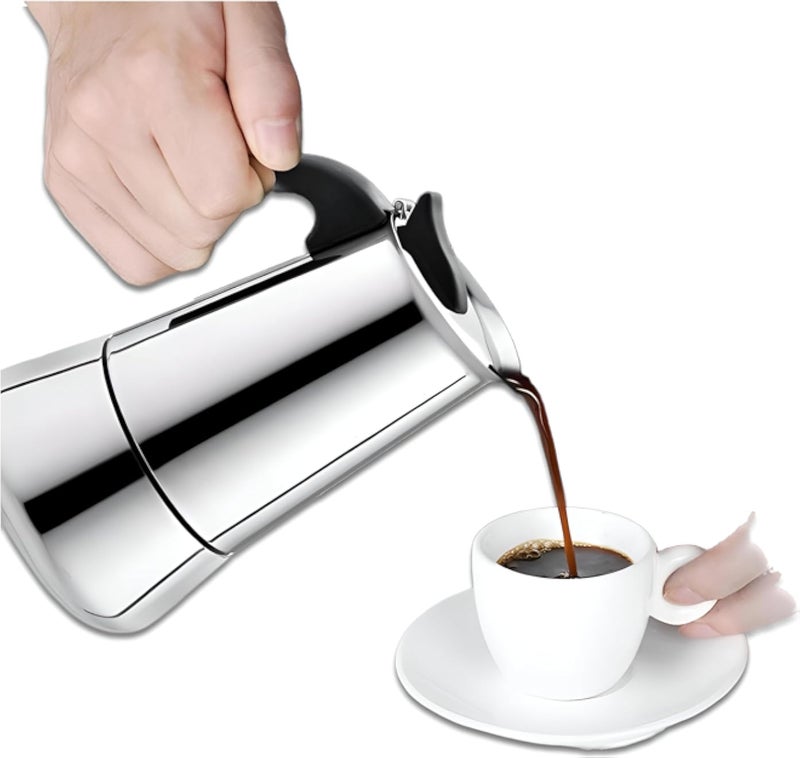 Latte Pot - Create barista-quality coffee beverages at home with our stainless steel moka percolator; a stylish and compact 2 cup espresso maker for coffee enthusiasts.