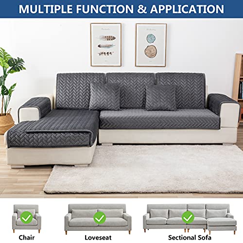Eismodra Couch Cover,Sectional Couch Covers,Sofa Covers for 3 Cushion Couch,Anti-Slip Sofa Slipcovers for Dogs Cats Kids Loveseat Recliner L Shaped Armrest Backrest,Dark Gray 36''x63''(Only 1 Piece) - Image 2