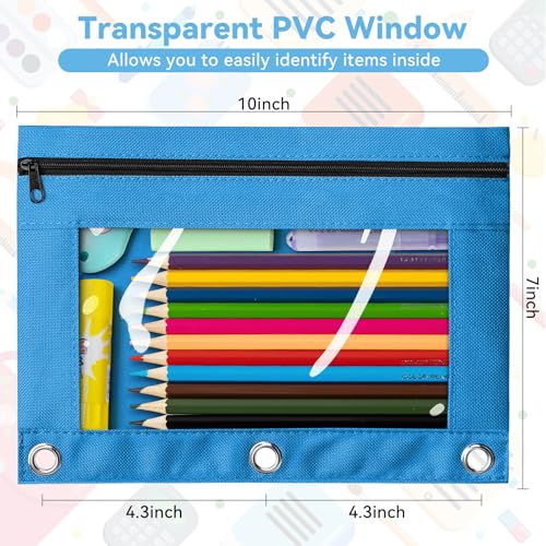 V-Opitos 72 Packs Pencil Pouch for 3 Ring Binder, Bulk 3-Holes Zipper Pencil Pouches in Assorted Colors, Sturdy and Durable Cloth Pencil Case with Clear Window for Office School College Supplies - Image 5