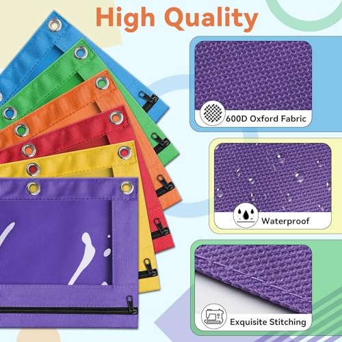 V-Opitos 72 Packs Pencil Pouch for 3 Ring Binder, Bulk 3-Holes Zipper Pencil Pouches in Assorted Colors, Sturdy and Durable Cloth Pencil Case with Clear Window for Office School College Supplies - Image 4