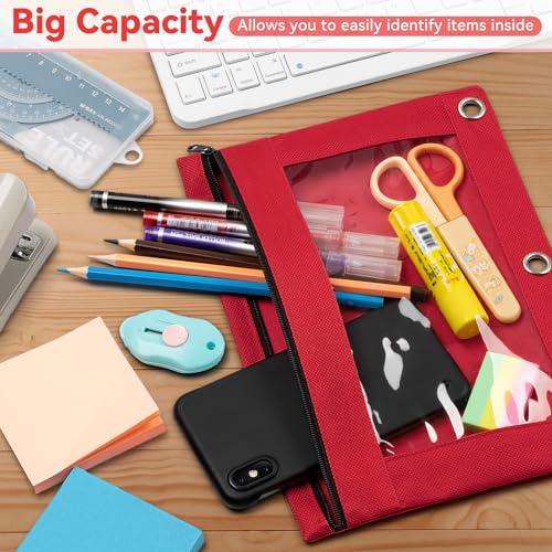 V-Opitos 72 Packs Pencil Pouch for 3 Ring Binder, Bulk 3-Holes Zipper Pencil Pouches in Assorted Colors, Sturdy and Durable Cloth Pencil Case with Clear Window for Office School College Supplies - Image 3